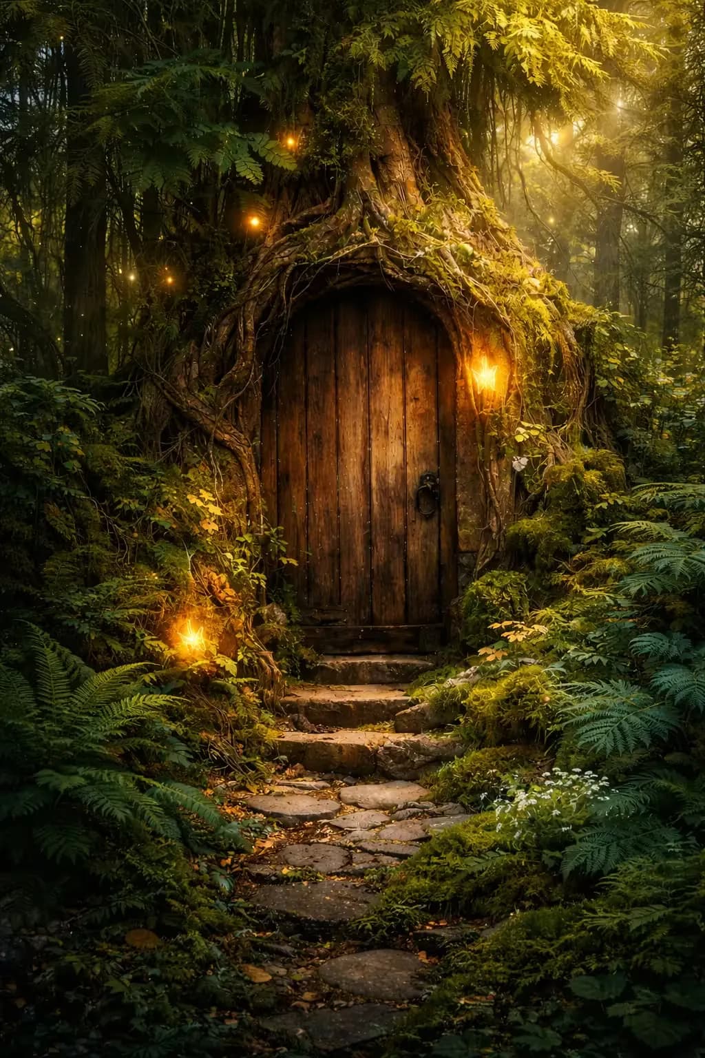 A doorway opening into a quiet forest.
