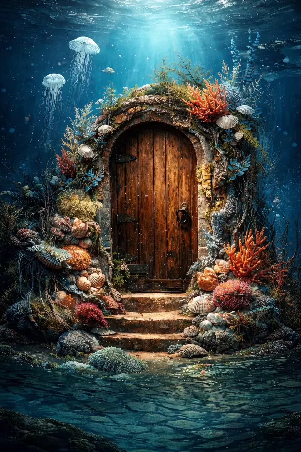 A doorway opening toward the ocean.