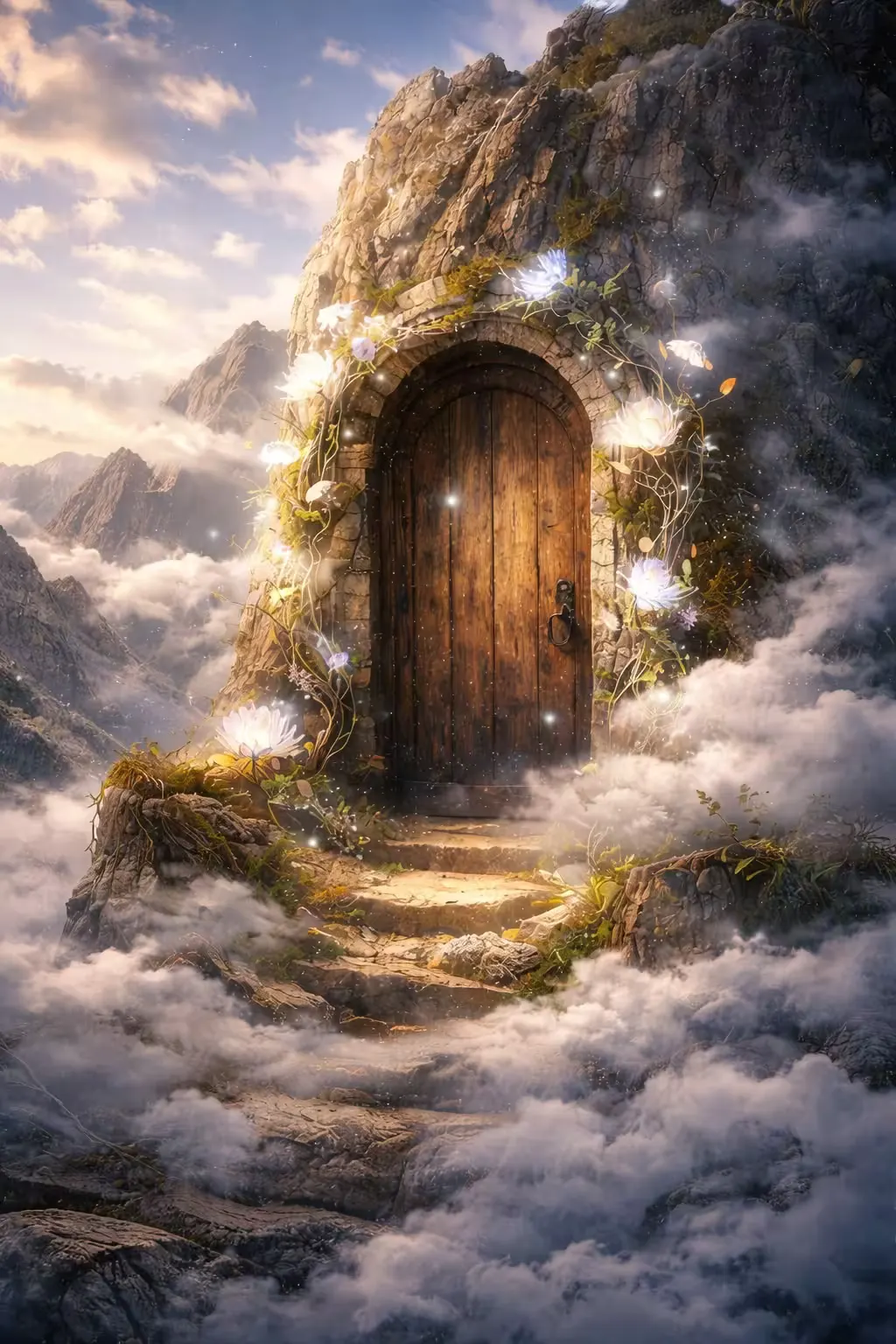 A doorway opening into the sky.